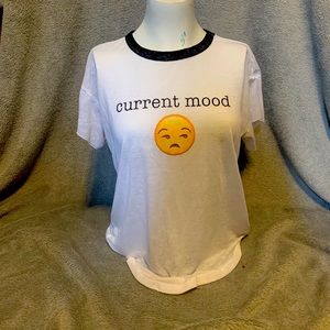 Current mood shirt with side eye emoji. Kids